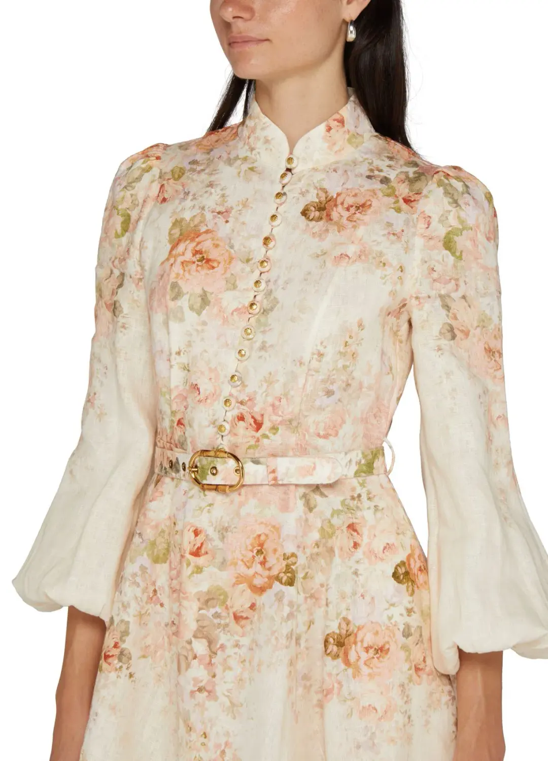 Zimmermann Illustration Buttoned Mini Dress Cream Rococo Floral Size 2 (AU12) for rent on The Volte - main image