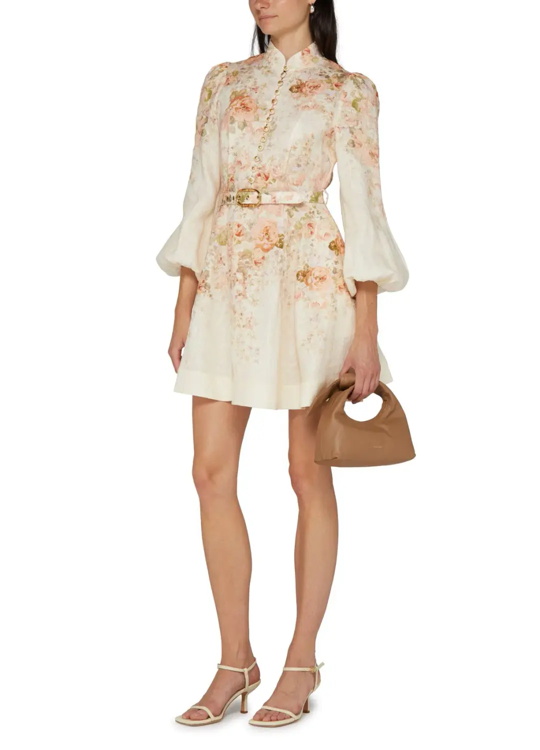 Zimmermann Illustration Buttoned Mini Dress Cream Rococo Floral Size 2 (AU12) for rent on The Volte - main image