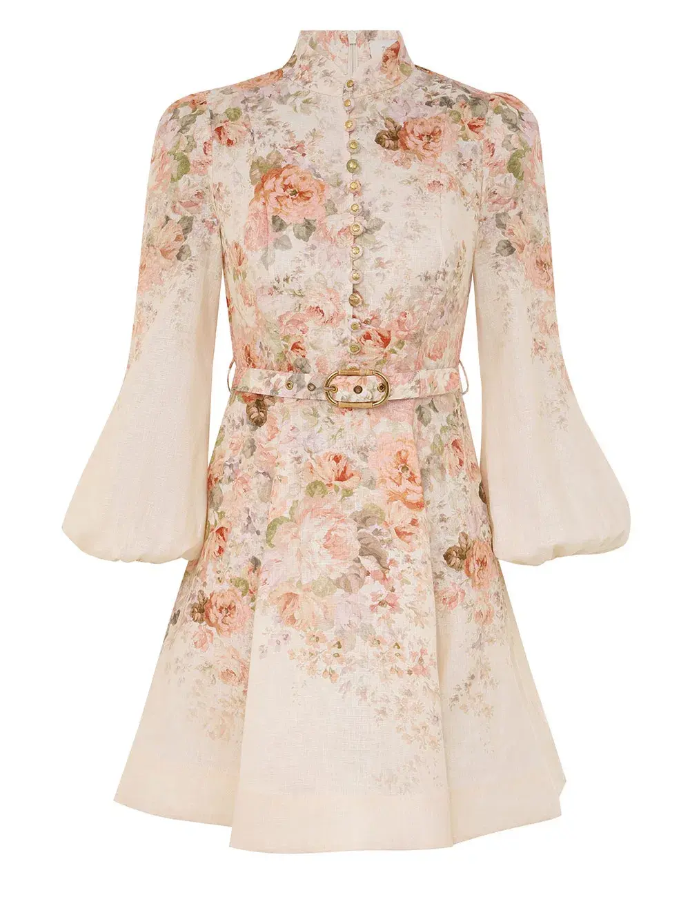 Zimmermann Illustration Buttoned Mini Dress Cream Rococo Floral Size 2 (AU12) for rent on The Volte - main image