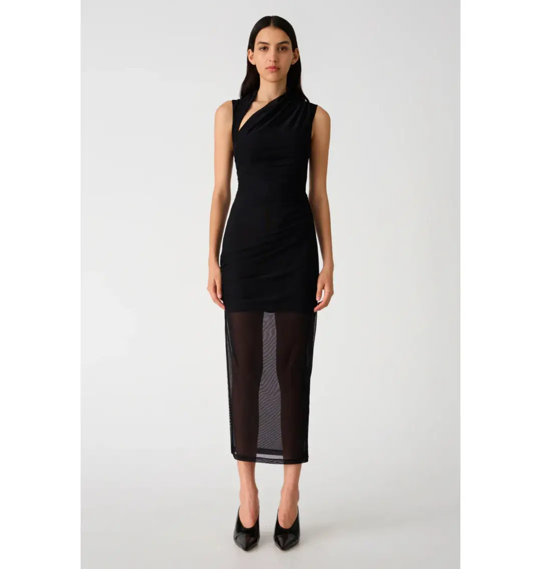 Misha Tillie Mesh Midi Dress in Black Size 6 for rent on The Volte - main image
