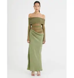 Benni Yasmin Off Shoulder Maxi Dress Pistachio Green Size AU 8 for rent on The Volte - image 1