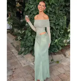 Benni Yasmin Off Shoulder Maxi Dress Pistachio Green Size AU 8 for rent on The Volte - image 4