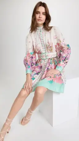 Zimmermann Jude Buttoned Mini Dress in Aqua Gradient Floral Size 0 / AU 8 for rent on The Volte - image 2