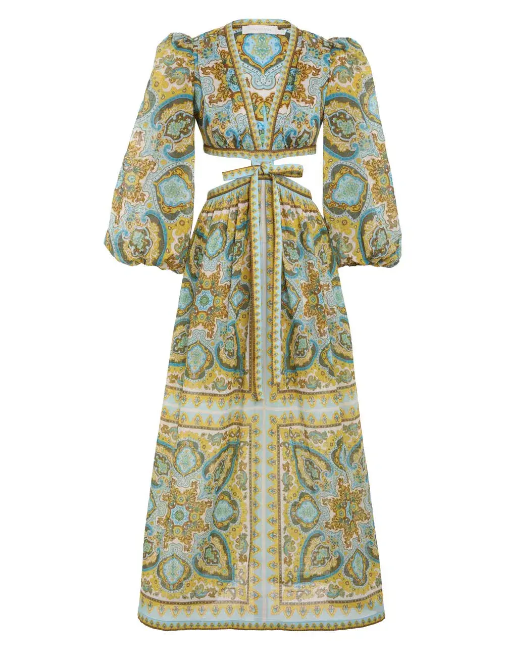 Zimmermann Halcyon Tie Front Midi Dress Blue/Yellow Paisley Size 1 / AU 10 for rent on The Volte - main image