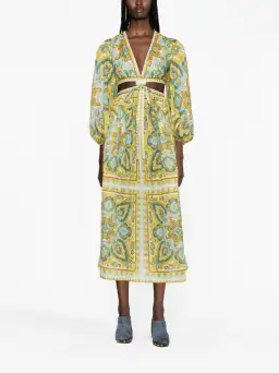 Zimmermann Halcyon Tie Front Midi Dress Blue/Yellow Paisley Size 1 / AU 10 for rent on The Volte - image 1
