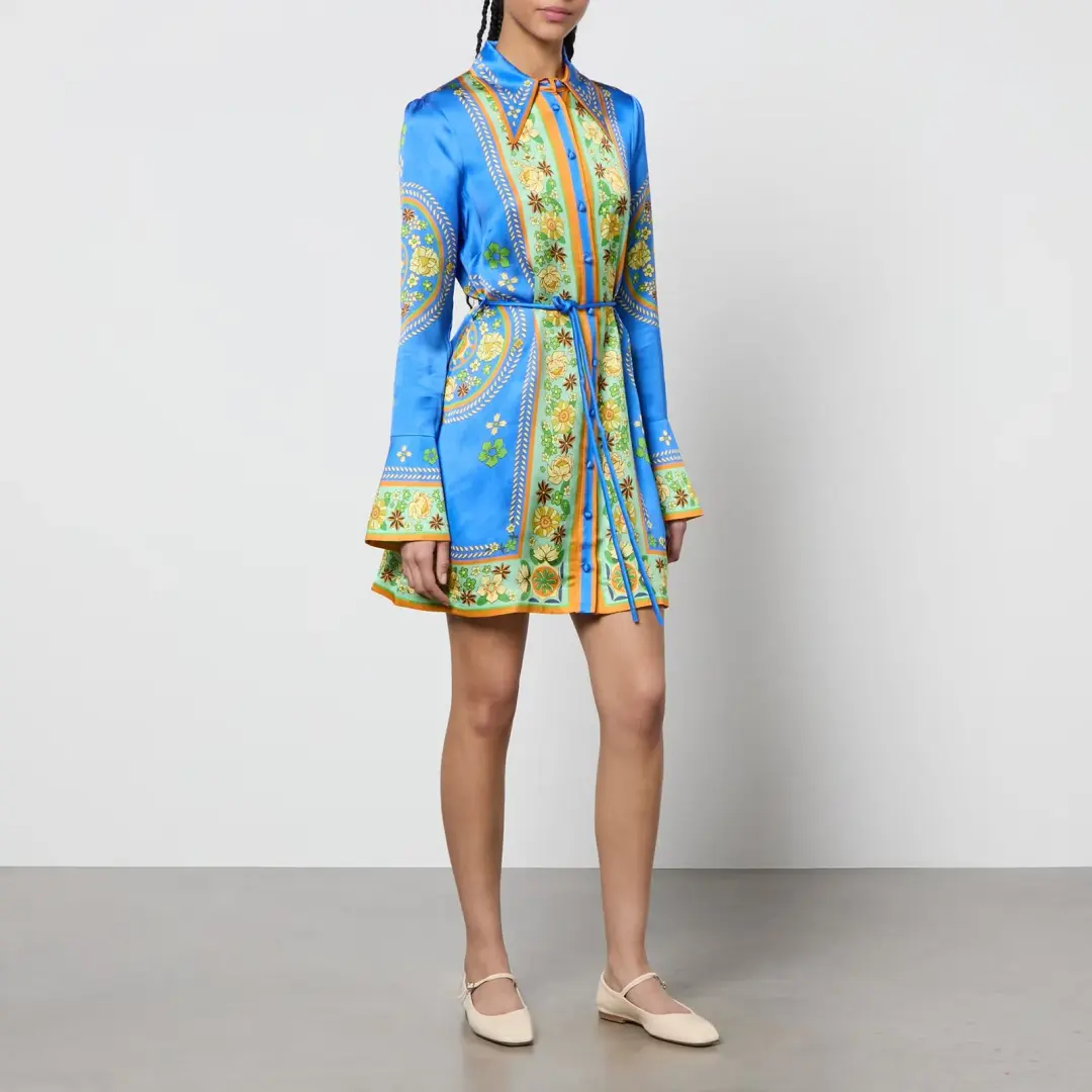 Alemais Linda Satin Mini Dress Blue Floral Size 14 for rent on The Volte - main image