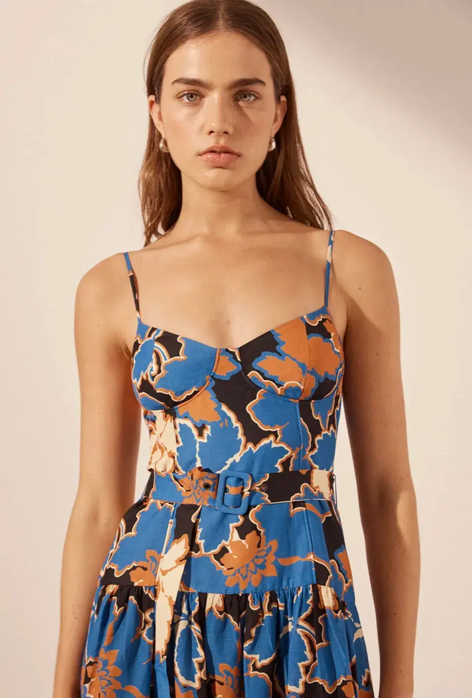 Shona Joy Karla Panelled Bustier Maxi Dress Strong Blue/Multi Size 8 for rent on The Volte - main image