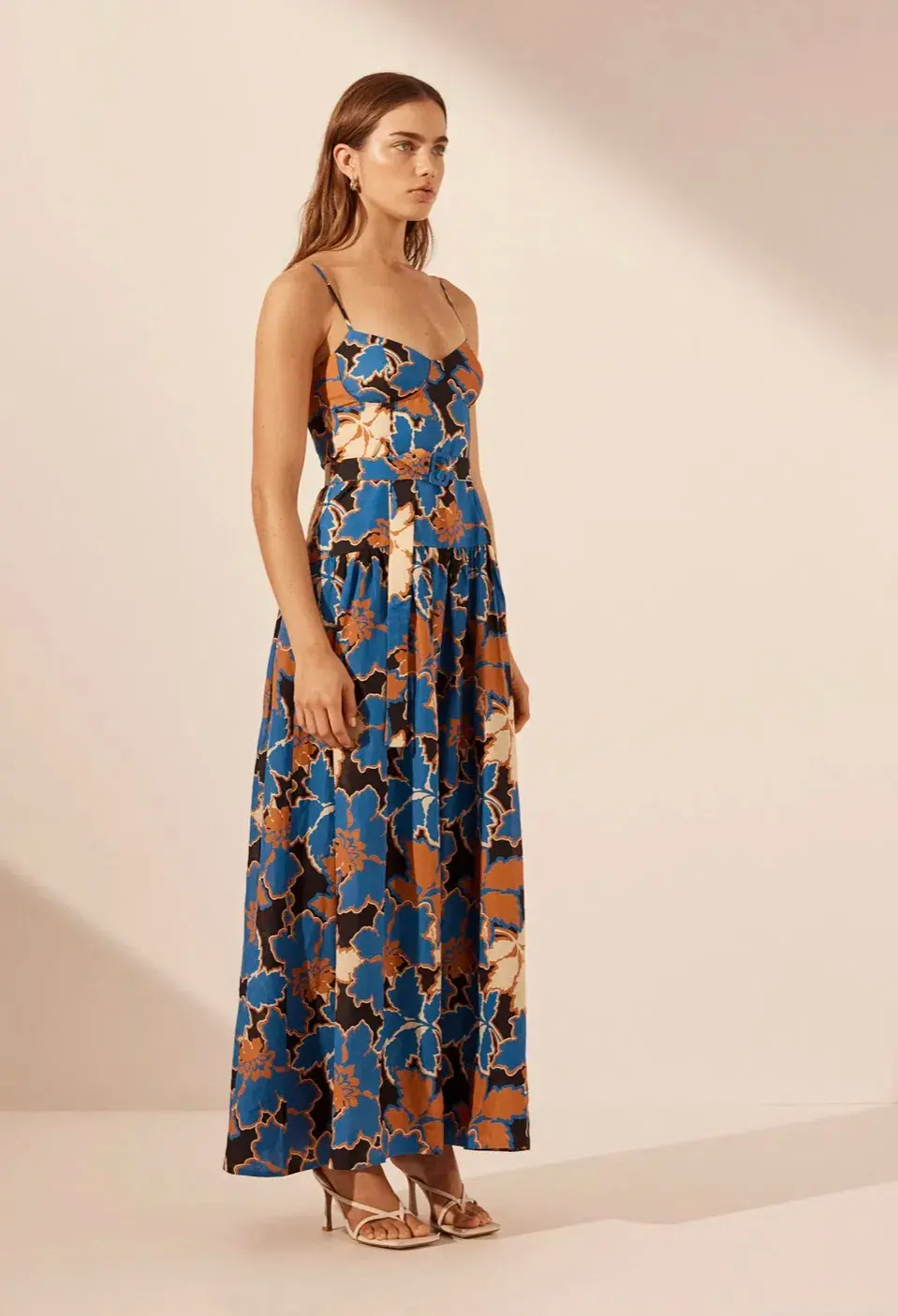 Shona Joy Karla Panelled Bustier Maxi Dress Strong Blue/Multi Size 8 for rent on The Volte - main image