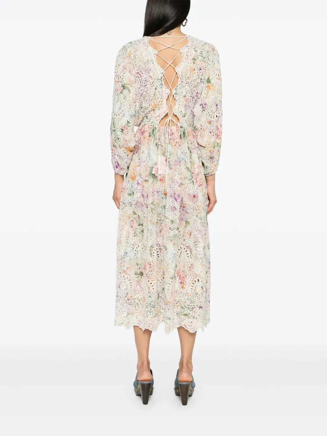 Zimmermann Halliday Embroidered Midi Dress Multi Watercolour Floral Size 1 / AU 10 for rent on The Volte - main image
