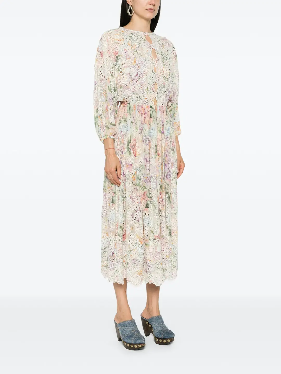 Zimmermann Halliday Embroidered Midi Dress Multi Watercolour Floral Size 1 / AU 10 for rent on The Volte - main image