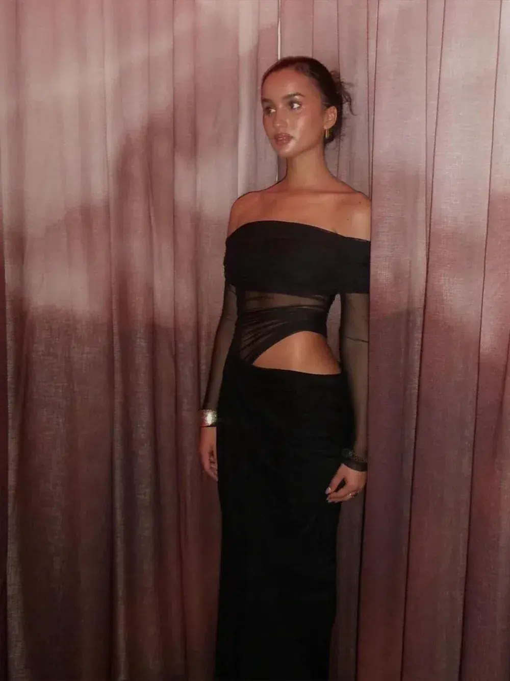 Benni Yasmin Off Shoulder Maxi Dress Black Size 8 for rent on The Volte - main image