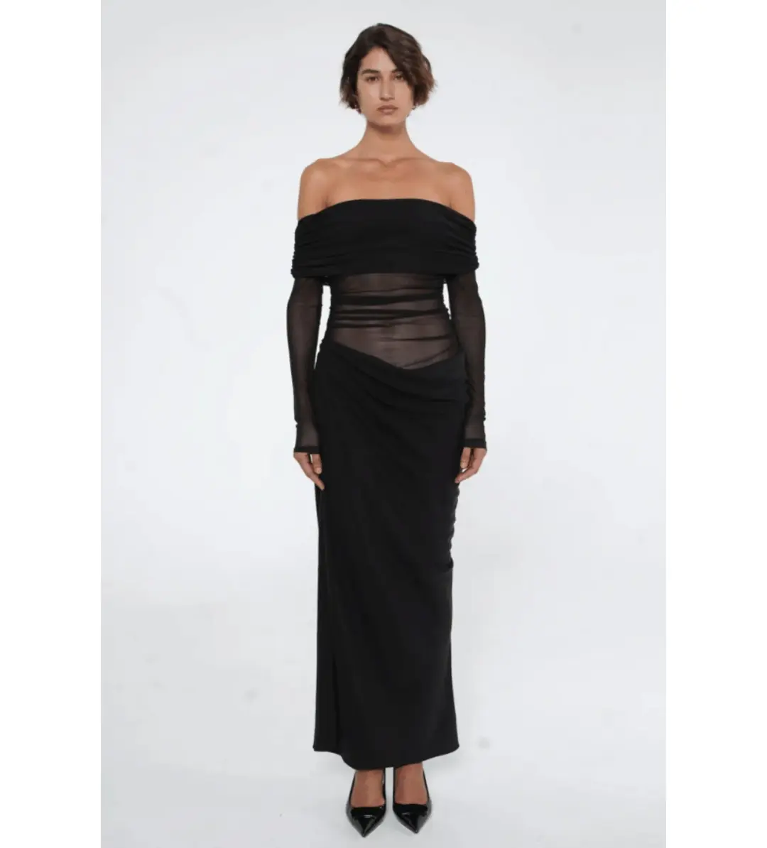 Benni Yasmin Off Shoulder Maxi Dress Black Size 8 for rent on The Volte - main image