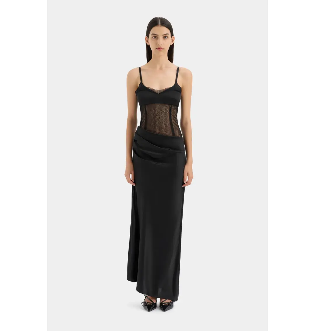 Sir the Label Dunya Draped Gown Black Size AU 10 for rent on The Volte - main image