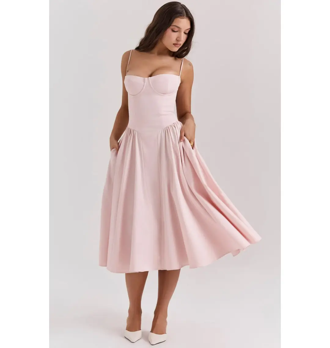 House Of CB Samaria Corset Midi Dress Ballerina Pink Size XS / AU 6 for rent on The Volte - main image