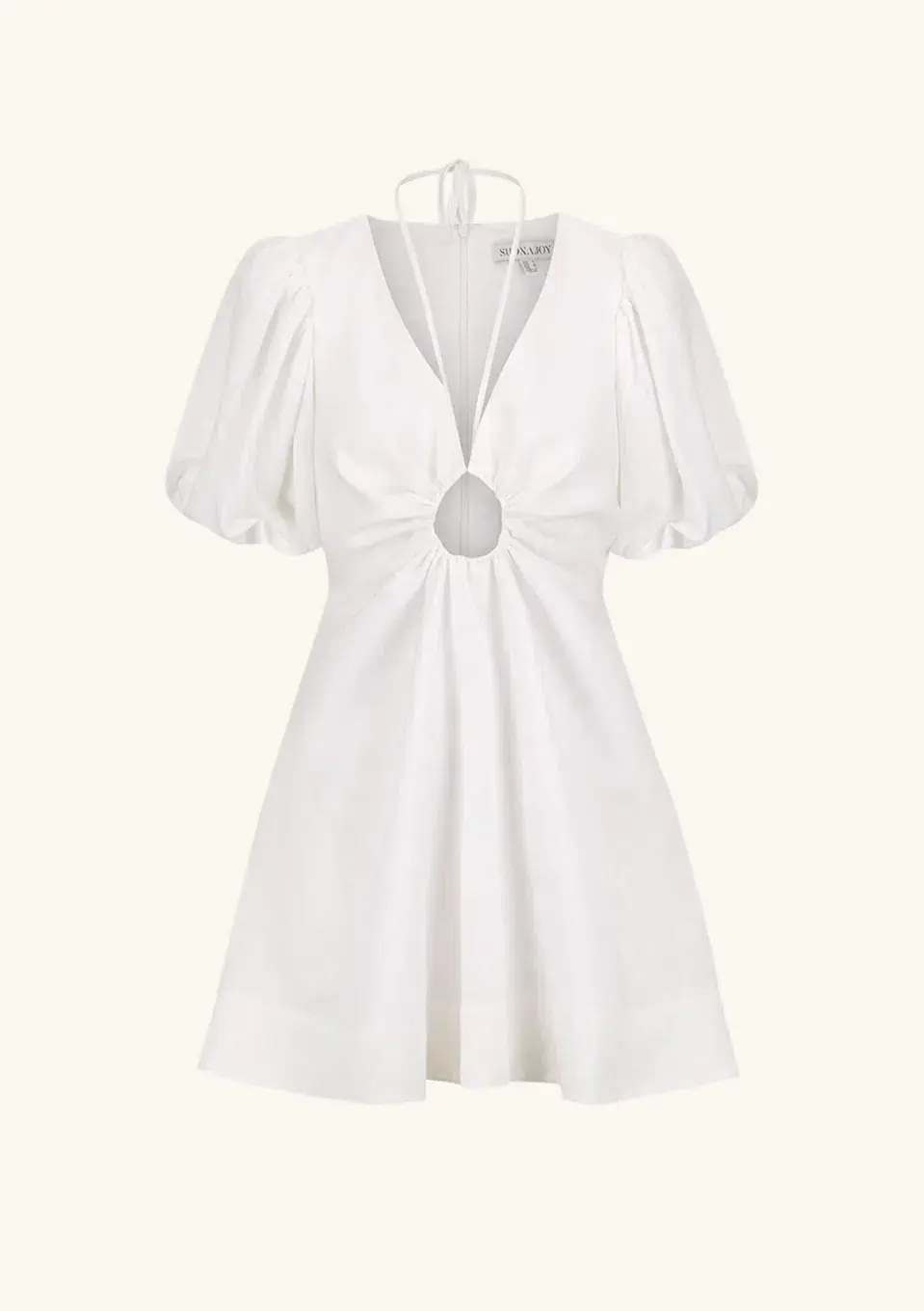 Shona joy White Linen Ruched Keyhole Mini Dress Size 6 for rent on The Volte - main image