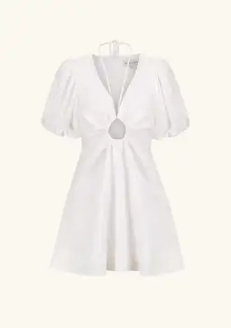 Shona joy White Linen Ruched Keyhole Mini Dress Size 6 for rent on The Volte - image 5