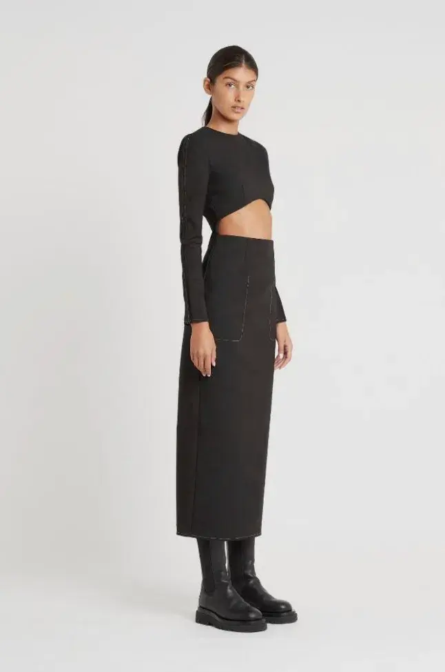 Sir the Label Maxe Black Long Sleeve Cutout Waist Midi Dress size 0 for rent on The Volte - main image