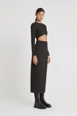 Sir the Label Maxe Black Long Sleeve Cutout Waist Midi Dress size 0 for rent on The Volte - image 4