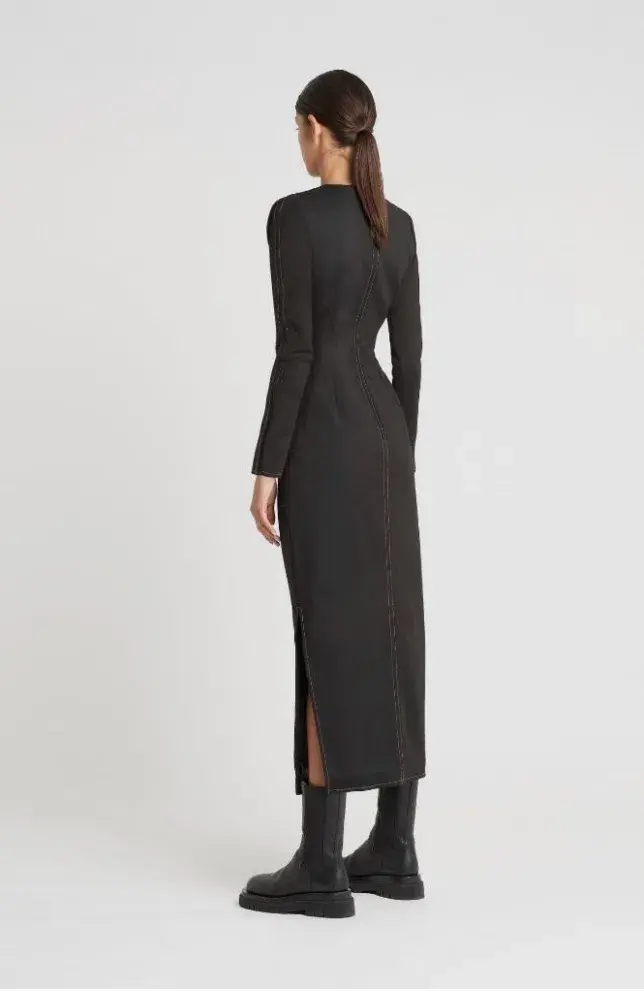 Sir the Label Maxe Black Long Sleeve Cutout Waist Midi Dress size 0 for rent on The Volte - main image