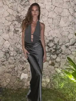 Misha Celine Satin Maxi Dress Pewter Size 10 for rent on The Volte - image 1