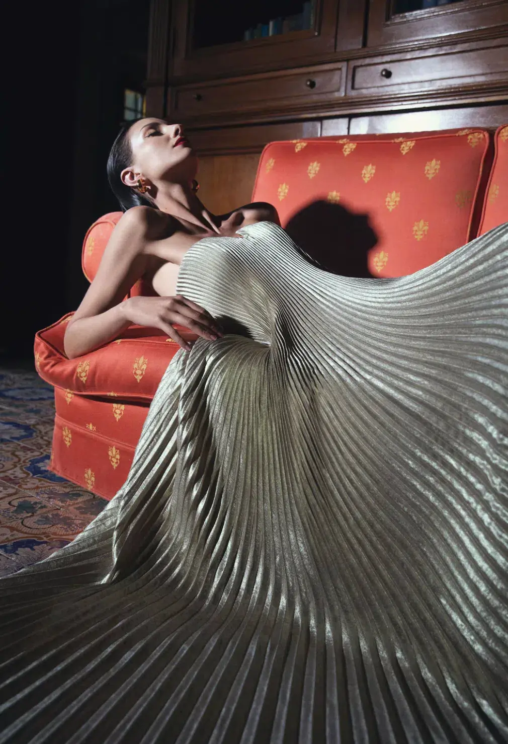 L'Idee Black Tie Gown Gold Shimmer Size 8 for rent on The Volte - main image