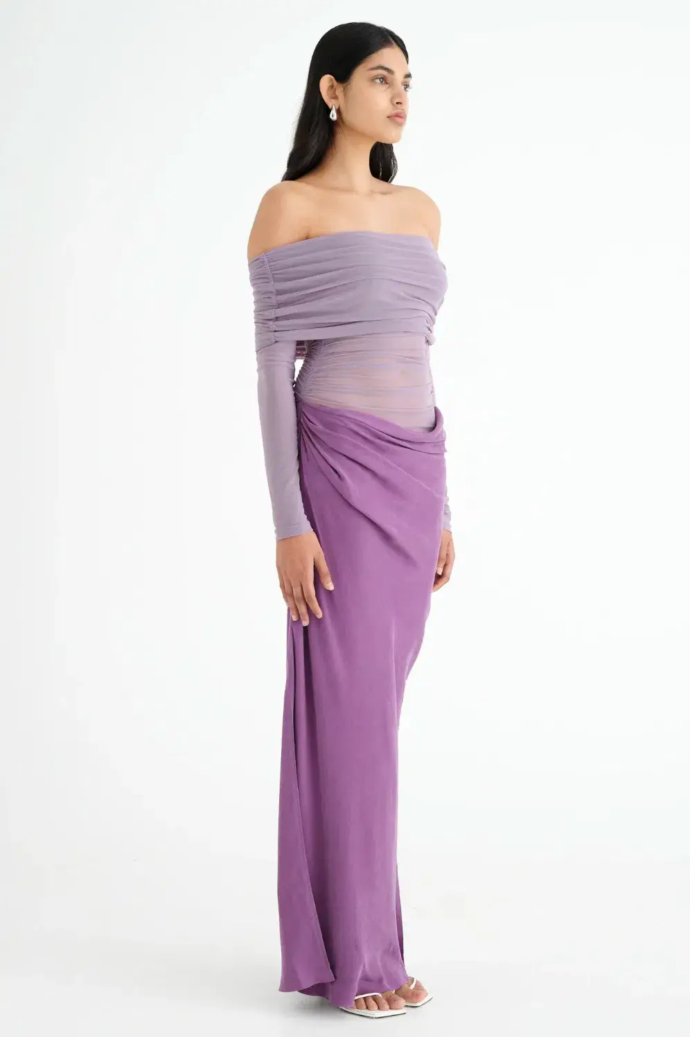Benni Yasmin Off Shoulder Maxi Dress Vintage Orchid Purple Size 10 for rent on The Volte - main image