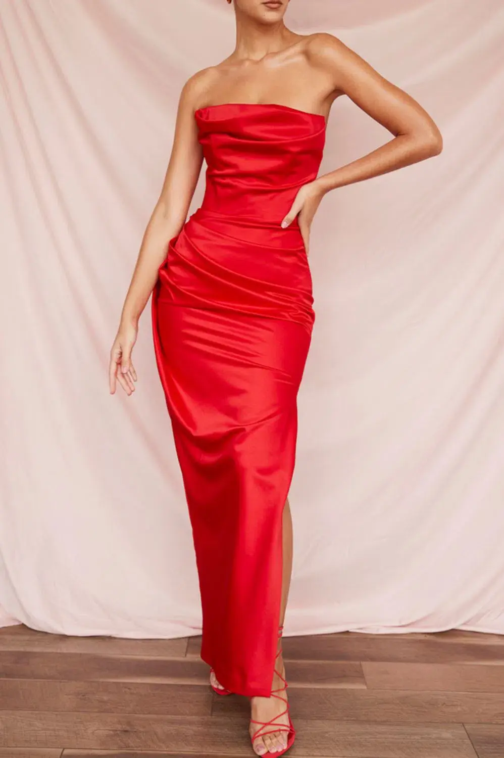 House of CB Adrienne Satin Strapless Gown Red Size S / AU 8 for rent on The Volte - main image