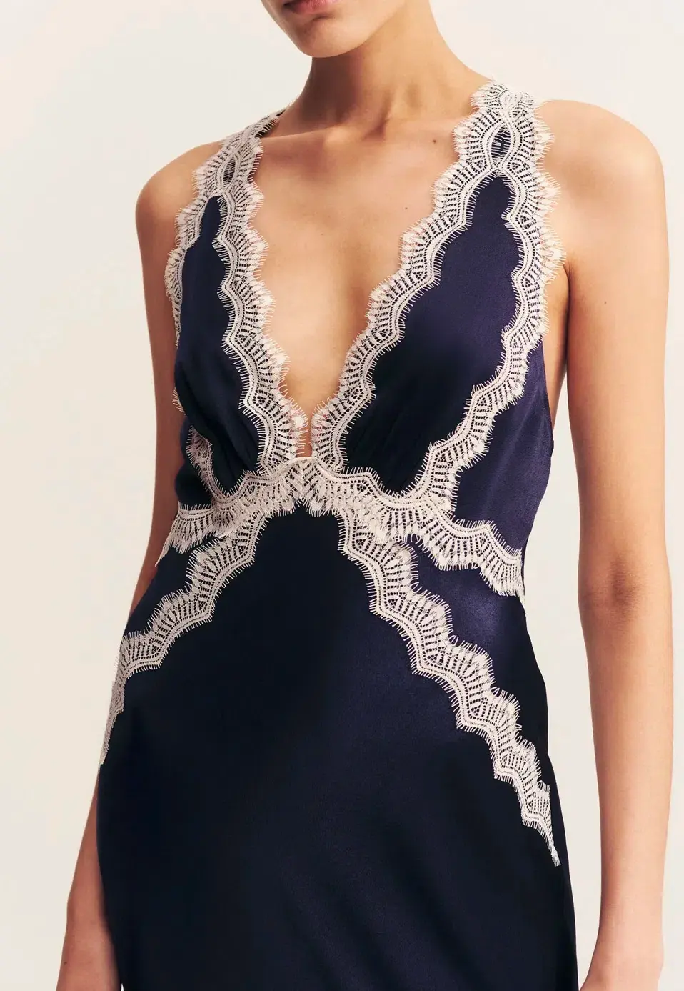 Shona Joy Camille Lace Cross Back Midi Dress in Deep Midnight/Ivory Size 6 for rent on The Volte - main image