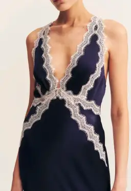 Shona Joy Camille Lace Cross Back Midi Dress in Deep Midnight/Ivory Size 6 for rent on The Volte - image 3