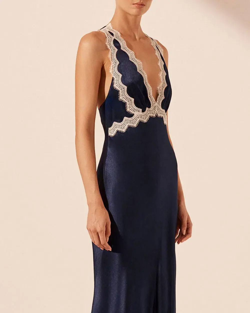 Shona Joy Camille Lace Cross Back Midi Dress in Deep Midnight/Ivory Size 6 for rent on The Volte - main image