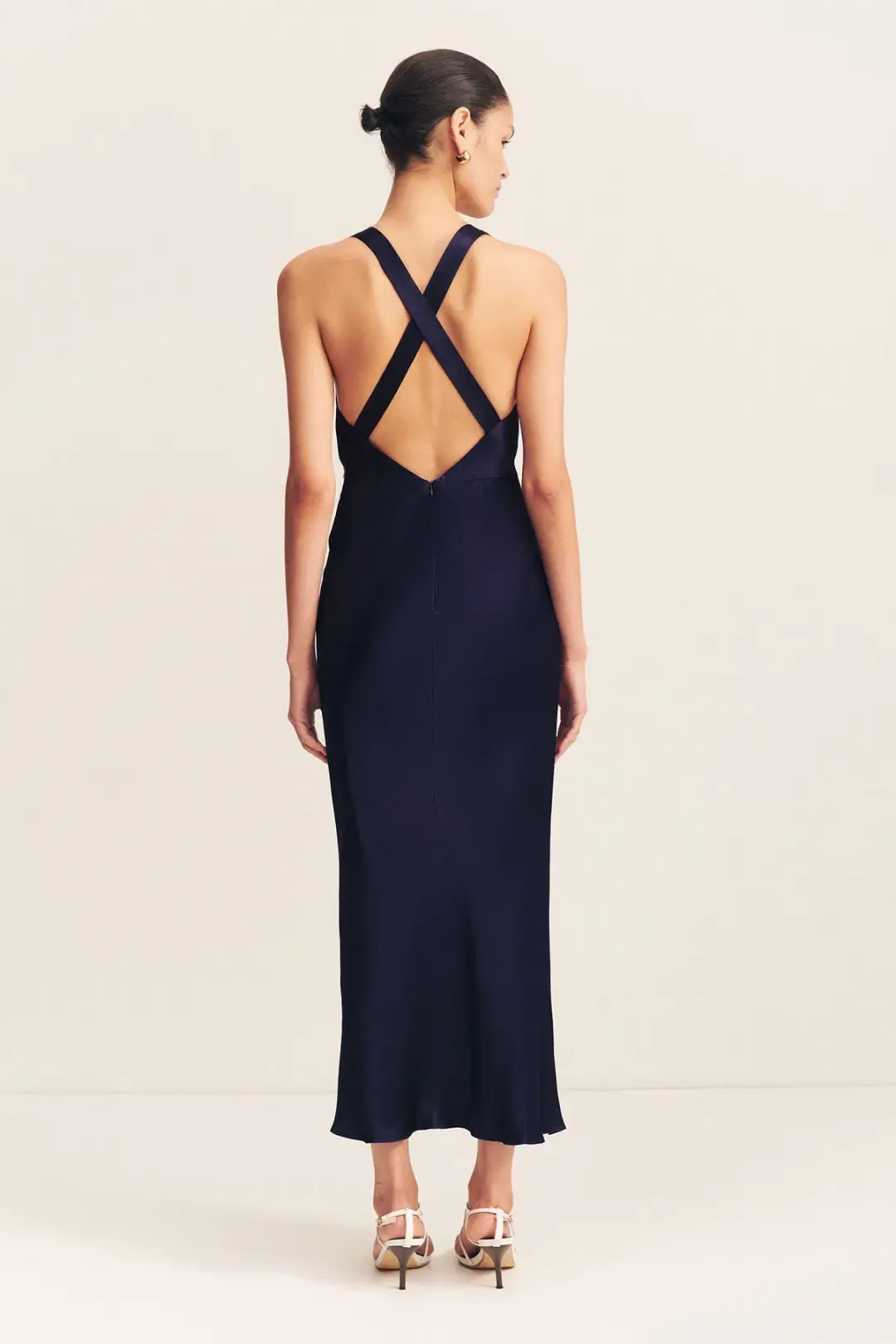 Shona Joy Camille Lace Cross Back Midi Dress in Deep Midnight/Ivory Size 6 for rent on The Volte - main image