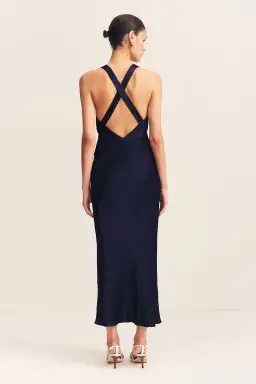 Shona Joy Camille Lace Cross Back Midi Dress in Deep Midnight/Ivory Size 6 for rent on The Volte - image 5