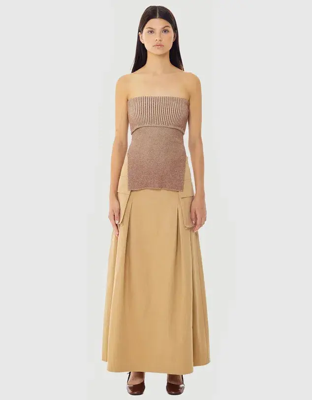 Find Me Now Cargo Pleated Maxi Skirt Beige Size 10 for rent on The Volte - main image