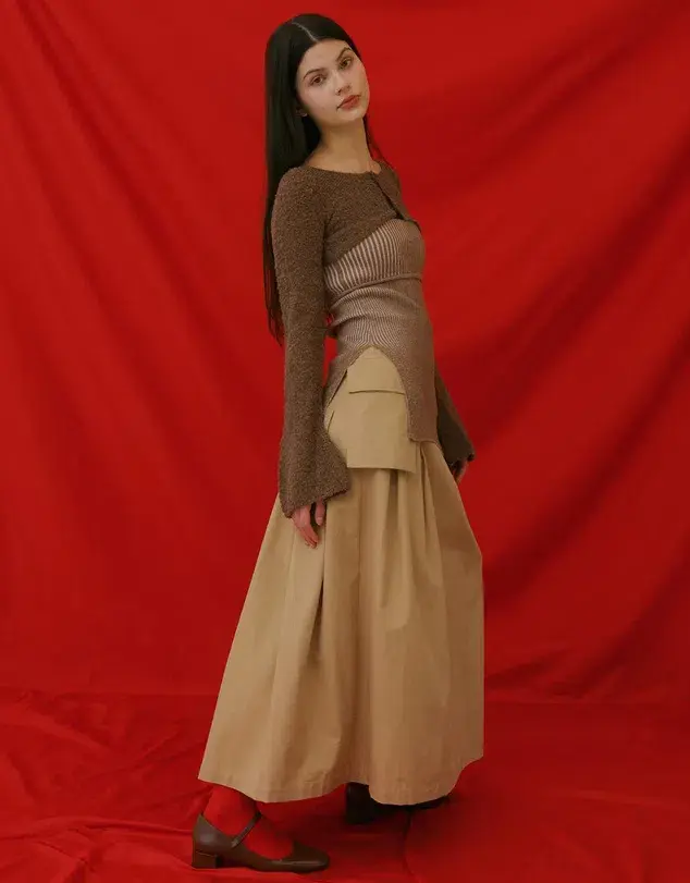Find Me Now Cargo Pleated Maxi Skirt Beige Size 10 for rent on The Volte - main image