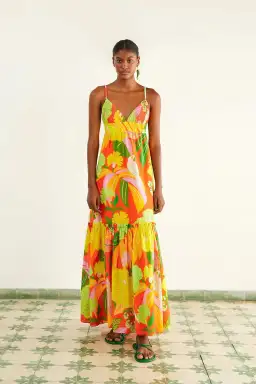 Farm Rio Neon Floral Maxi Dress Multi Size 12
