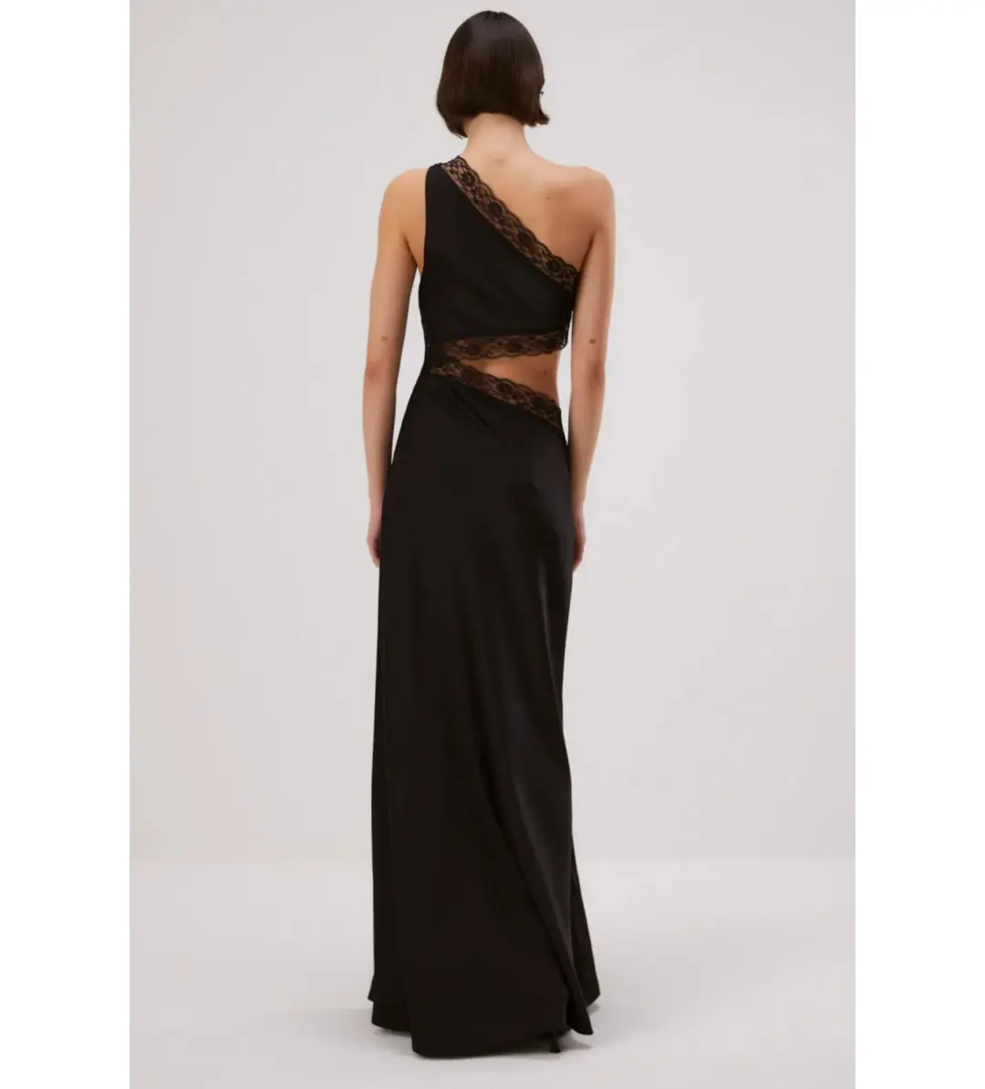 Misha Jillian Satin Maxi Dress Black Size 8 for rent on The Volte - main image