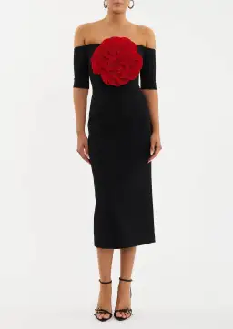 Rebecca Vallance Rhosen Off The Shoulder Midi Dress Black Size 10 for rent on The Volte - image 1