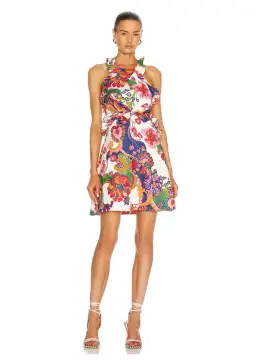 Zimmermann Lovestruck Tie Back Mini Dress Natural Paisley Floral Size 10