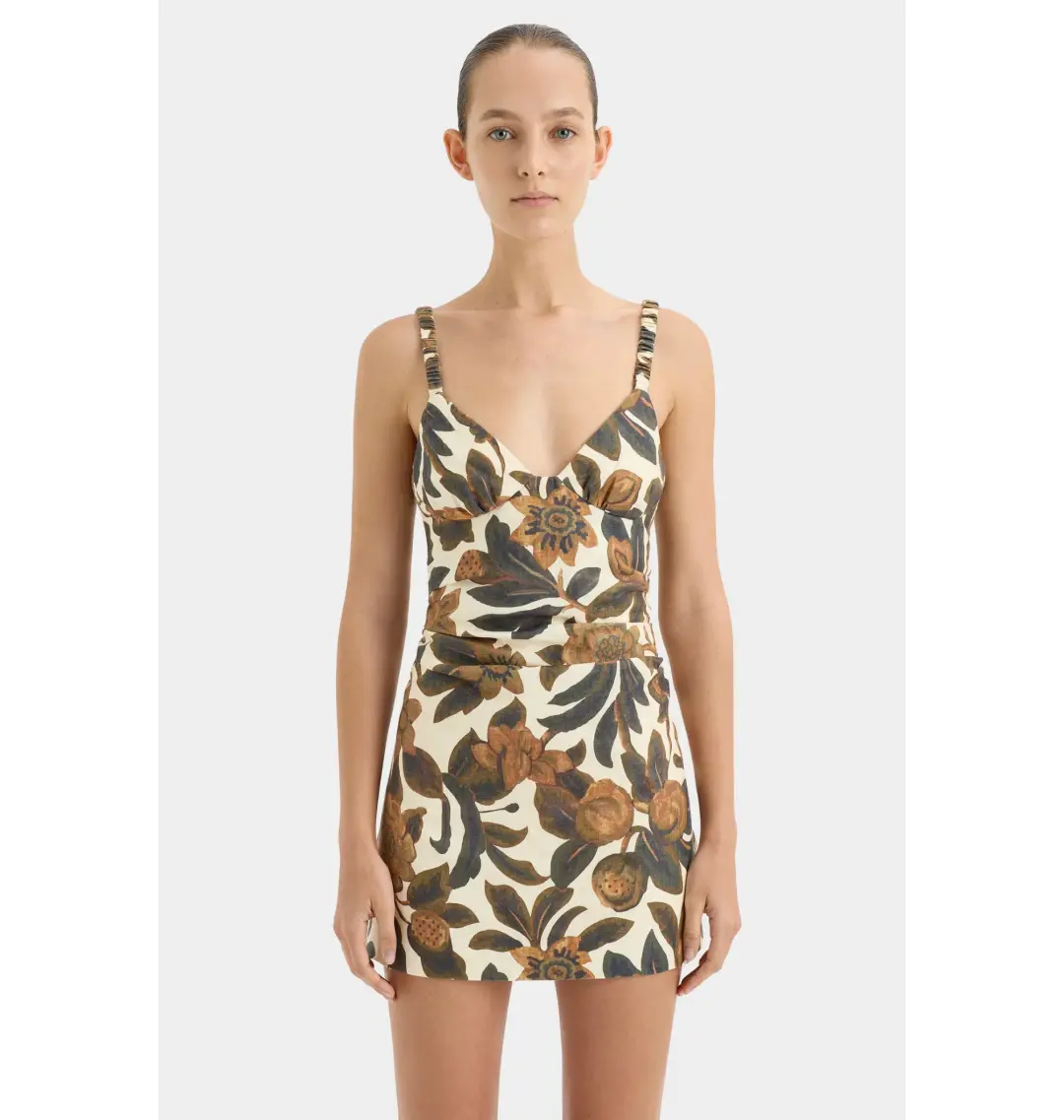 Sir the Label Primrose Ruched Mini Dress Ivory Tapestry Floral Size AU 8 for rent on The Volte - main image