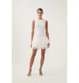 Aje Rushes Fringe Knit Mini Dress White Size AU 14 for rent on The Volte - image 1