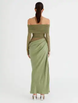 Benni Yasmin Off Shoulder Maxi Dress Pistachio Green Size 8 for rent on The Volte - image 2