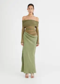Benni Yasmin Off Shoulder Maxi Dress Pistachio Green Size 8 for rent on The Volte - image 1
