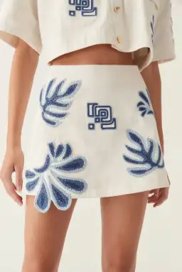 Aje Esprit Embroidered Skirt Size 10 and Top Size 6 Set Ivory-Blue for rent on The Volte - image 5