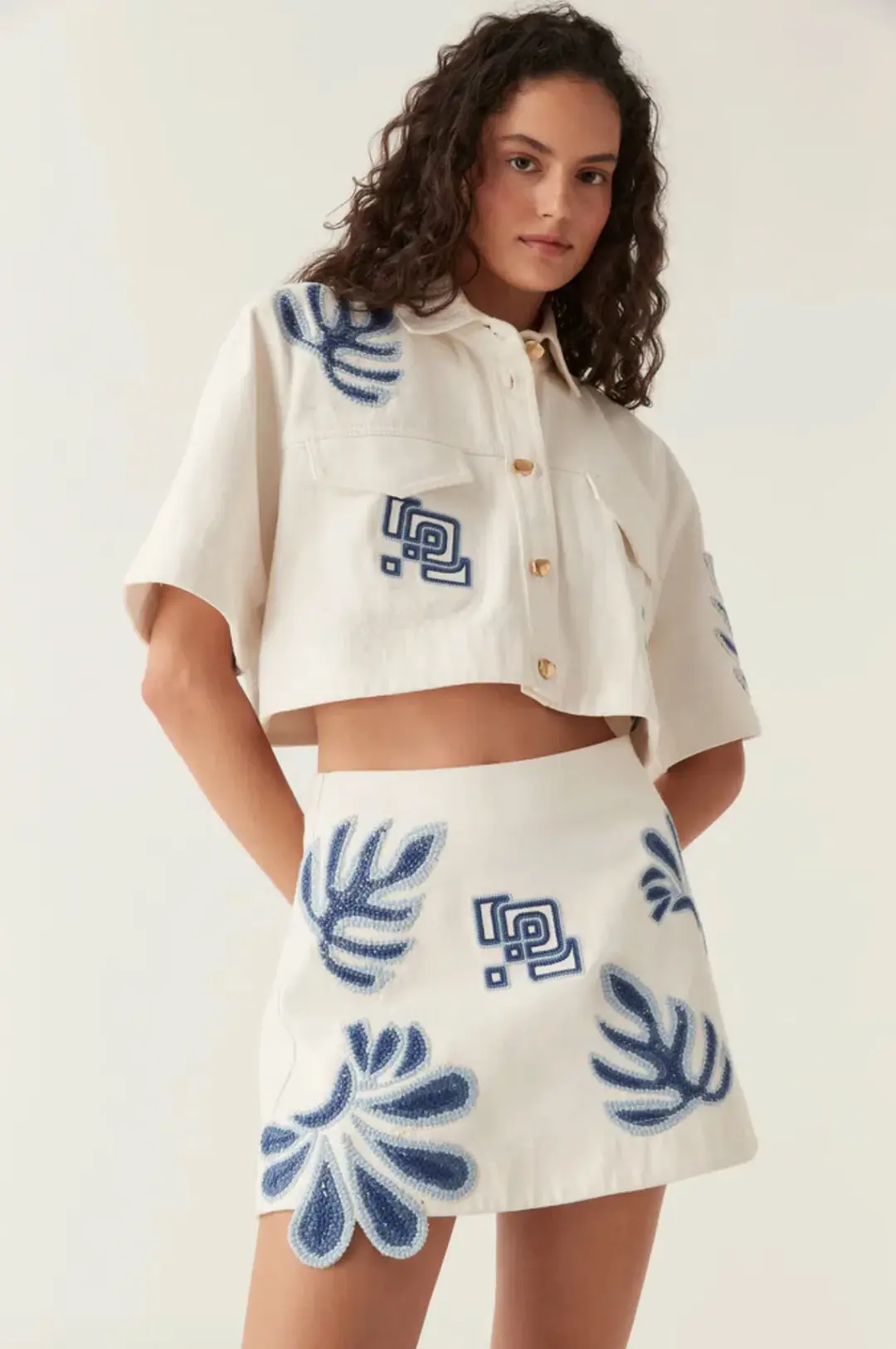 Aje Esprit Embroidered Skirt Size 10 and Top Size 6 Set Ivory-Blue for rent on The Volte - main image