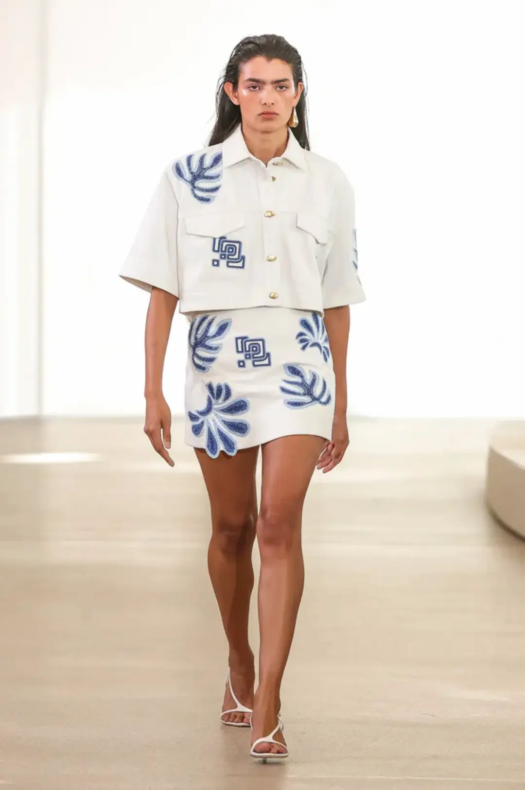 Aje Esprit Embroidered Skirt Size 10 and Top Size 6 Set Ivory-Blue for rent on The Volte - main image