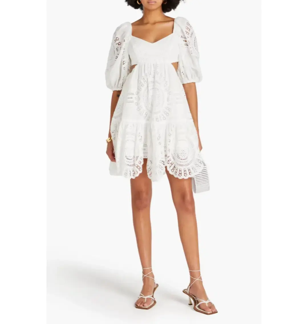 Zimmermann Cutout Broderie Anglaise Linen Mini Dress White Size 1 / AU 10 for rent on The Volte - main image