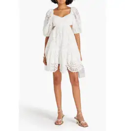Zimmermann Cutout Broderie Anglaise Linen Mini Dress White Size 1 / AU 10 for rent on The Volte - image 1