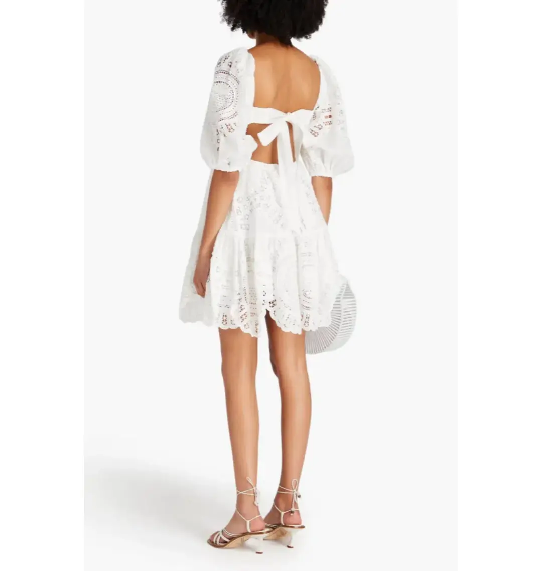 Zimmermann Cutout Broderie Anglaise Linen Mini Dress White Size 1 / AU 10 for rent on The Volte - main image