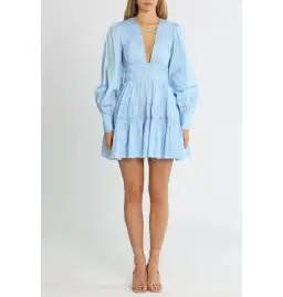 Aje Fallingwater Gathered Mini Dress in Powder Blue Size AU 8 for rent on The Volte - image 1