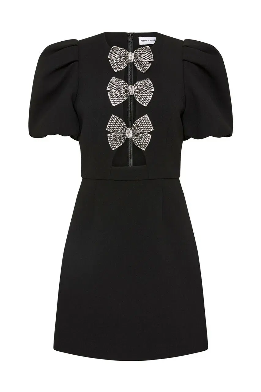 Rebecca Vallance Yvonne Bow Mini Dress in Black Size 12 for rent on The Volte - main image